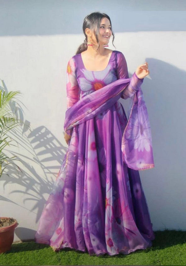 Striking Purple Color Georgette Fabric Gown