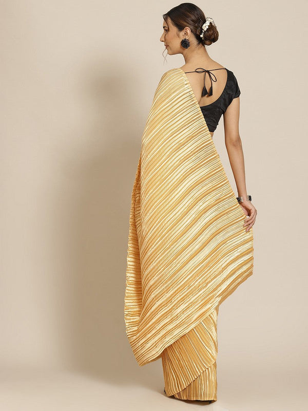 Ideal Golden Color Satin Fabric Partywear Saree