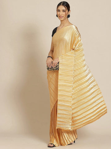 Ideal Golden Color Satin Fabric Partywear Saree