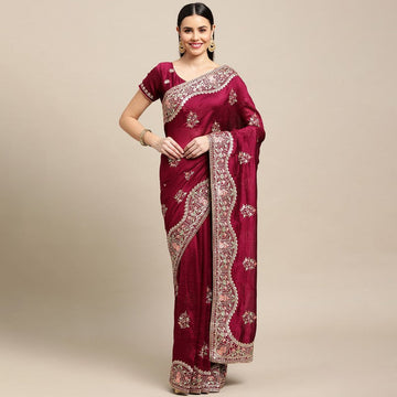 Ideal Maroon Color Silk Fabric Partywear Saree