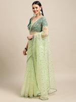 Ideal Green Color Net Fabric Partywear Saree