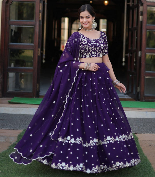 Beautiful Voilet Color Net Fabric Party Wear Lehenga