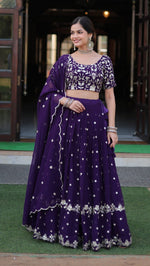 Beautiful Voilet Color Net Fabric Party Wear Lehenga