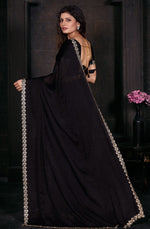 Amazing Black Color Satin Fabric Partywear Saree
