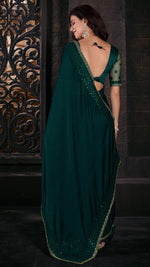 Ideal Green Color Chiffon Fabric Partywear Saree