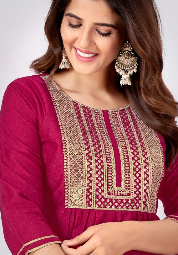Lovely Magenta Color Silk Fabric Kurti With Bottom and Dupatta