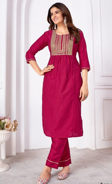 Lovely Magenta Color Silk Fabric Kurti With Bottom and Dupatta