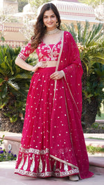 Glowing Magenta Color Georgette Fabric Party Wear Lehenga