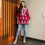 Pretty Maroon Color Rayon Fabric Short Kurti