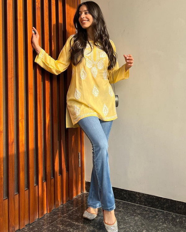 Pretty Yellow Color Rayon Fabric Short Kurti