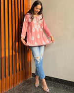 Pretty Peach Color Rayon Fabric Short Kurti