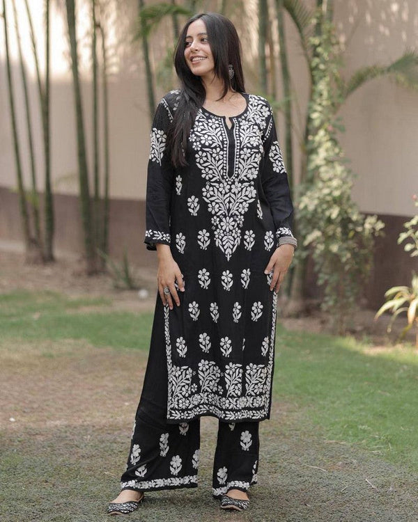 Lovely Black Color Rayon Fabric Casual Kurti with Bottom