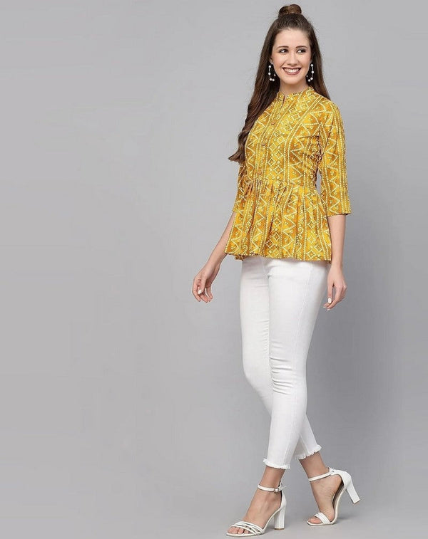 Amazing Yellow Color Polyester Fabric Designer Kurti