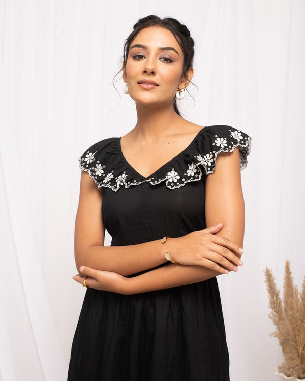 Pretty Black Color Cotton Fabric Indowestern
