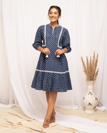 Pretty Navy Blue Color Cotton Fabric Indowestern