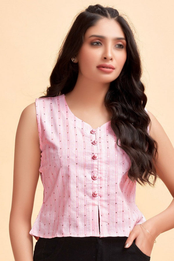 Pretty Pink Color Cotton Fabric Designer Kurti