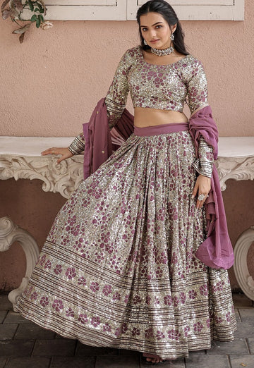 Beautiful Pink Color Georgette Fabric Party Wear Lehenga