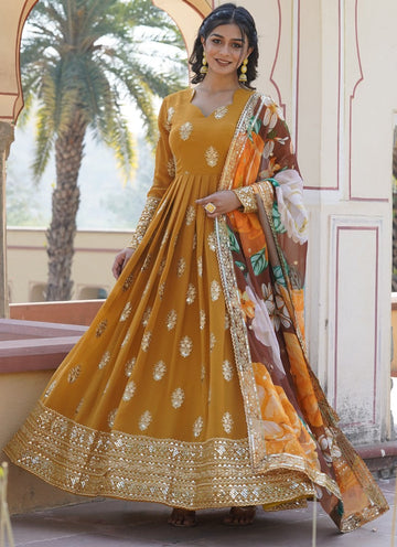 Striking Yellow Color Georgette Fabric Gown