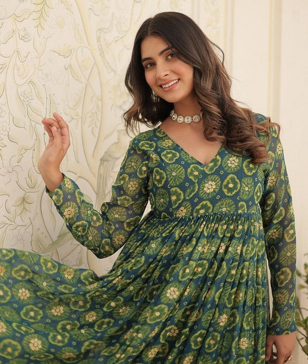 Lovely Teal Color Georgette Fabric Designer Kurti With Bottom