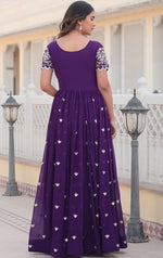 Dazzling Purple Color Blooming Fabric Gown