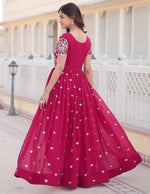 Dazzling Pink Color Blooming Fabric Gown