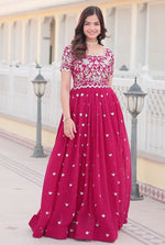 Dazzling Pink Color Blooming Fabric Gown