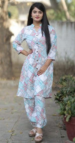 Lovely Multi Color Rayon Fabric Designer Kurti With Bottom