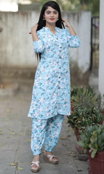 Lovely Aqua Color Rayon Fabric Designer Kurti With Bottom