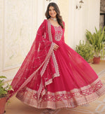 Striking Pink Color Blooming Fabric Gown