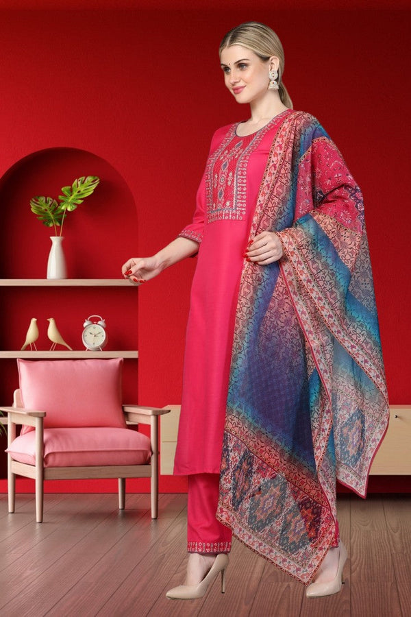 Divine Pink Color Rayon Fabric Casual Suit