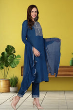 Divine Blue Color Rayon Fabric Casual Suit