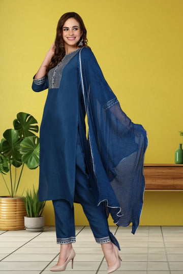 Divine Blue Color Rayon Fabric Casual Suit