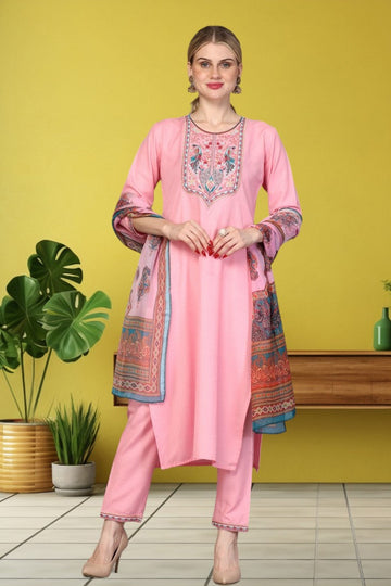 Divine Pink Color Rayon Fabric Casual Suit