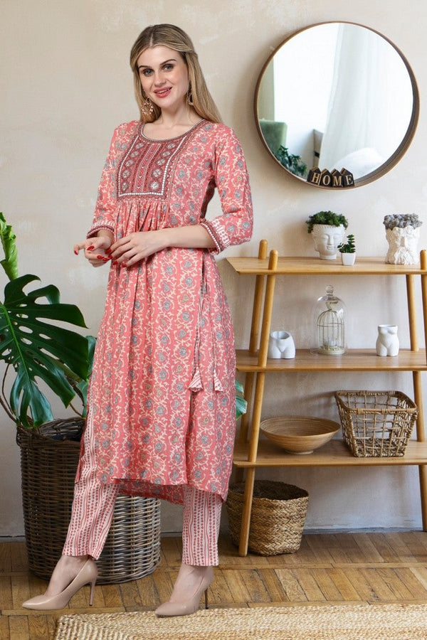 Divine Peach Color Rayon Fabric Casual Suit