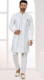 Amazing White Color Jacquard Fabric Mens Indowestern