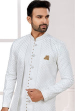 Amazing White Color Jacquard Fabric Mens Indowestern