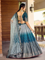 Dazzling Teal Color Chinon Fabric Party Wear Lehenga
