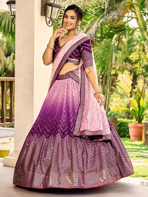 Dazzling Purple Color Chinon Fabric Party Wear Lehenga