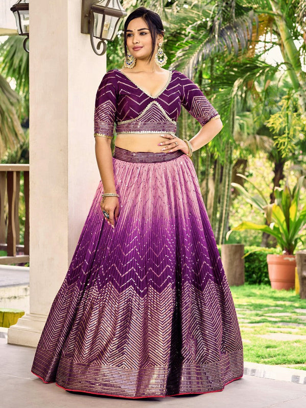 Dazzling Purple Color Chinon Fabric Party Wear Lehenga