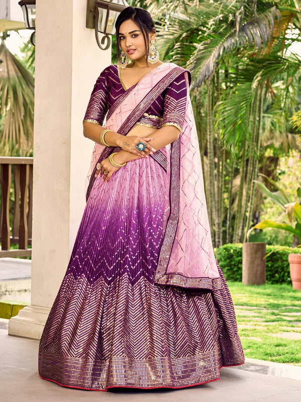 Dazzling Purple Color Chinon Fabric Party Wear Lehenga