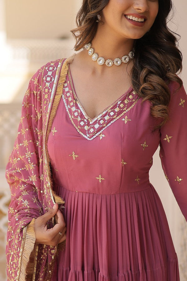 Striking Pink Color Georgette Fabric Gown