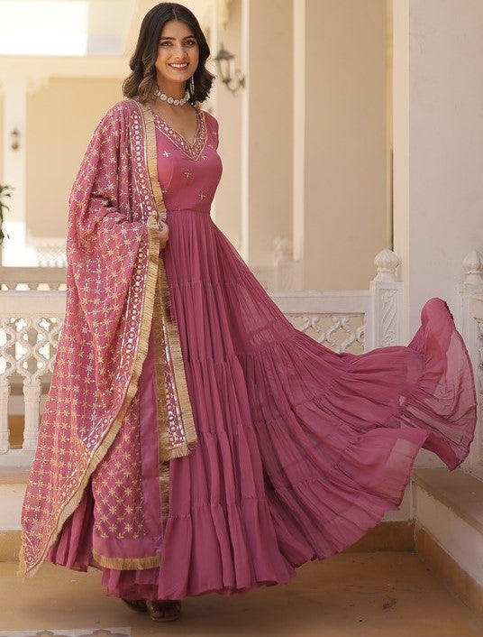 Striking Pink Color Georgette Fabric Gown