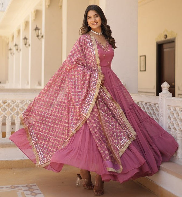 Striking Pink Color Georgette Fabric Gown