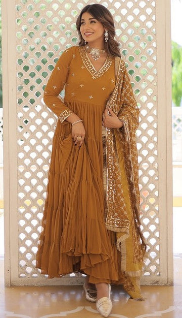 Striking Mustard Color Georgette Fabric Gown