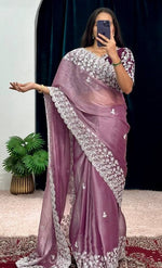 Grand Purple Color Burberry Fabric Partywear Saree