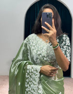 Grand Green Color Burberry Fabric Partywear Saree