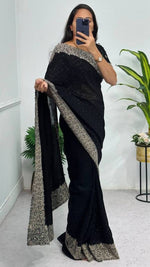 Grand Black Color Vichitra Fabric Partywear Saree