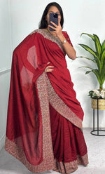 Grand Maroon Color Vichitra Fabric Partywear Saree