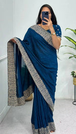 Grand Teal Color Vichitra Fabric Partywear Saree