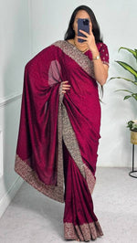 Grand Wine Color Vichitra Fabric Partywear Saree